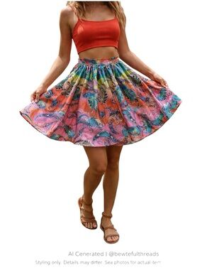 Colorful Paisley Circle Skirt Boho Festival Y2K Art Print L